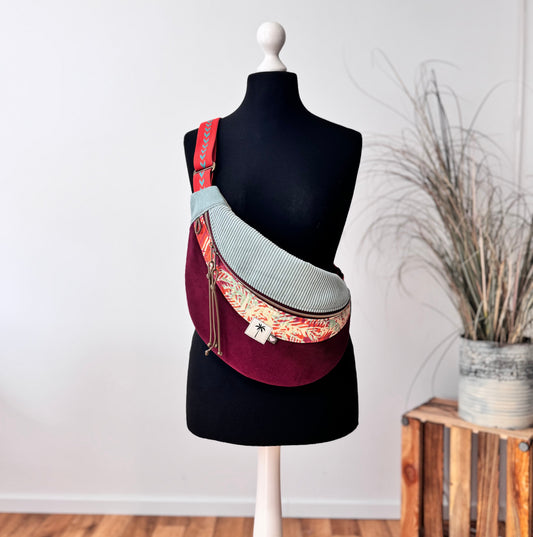 MOONBAG - BIG - Cord salbei / Outdoor Palme / Babycord burgunder