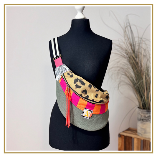 MOONBAG - BIG - Canvas Leo / Canvas Strips / Cord oliv / Palmen