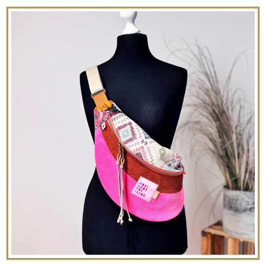 MOONBAG - BIG - Brokat Ethno / Cord cognac / Cord himbeer / Samt Blüten