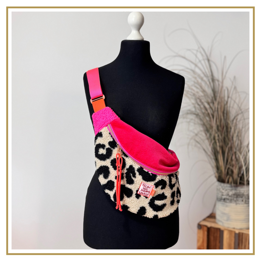 MOONBAG - BIG - Cord himbeer / Teddy beige / pink / orange